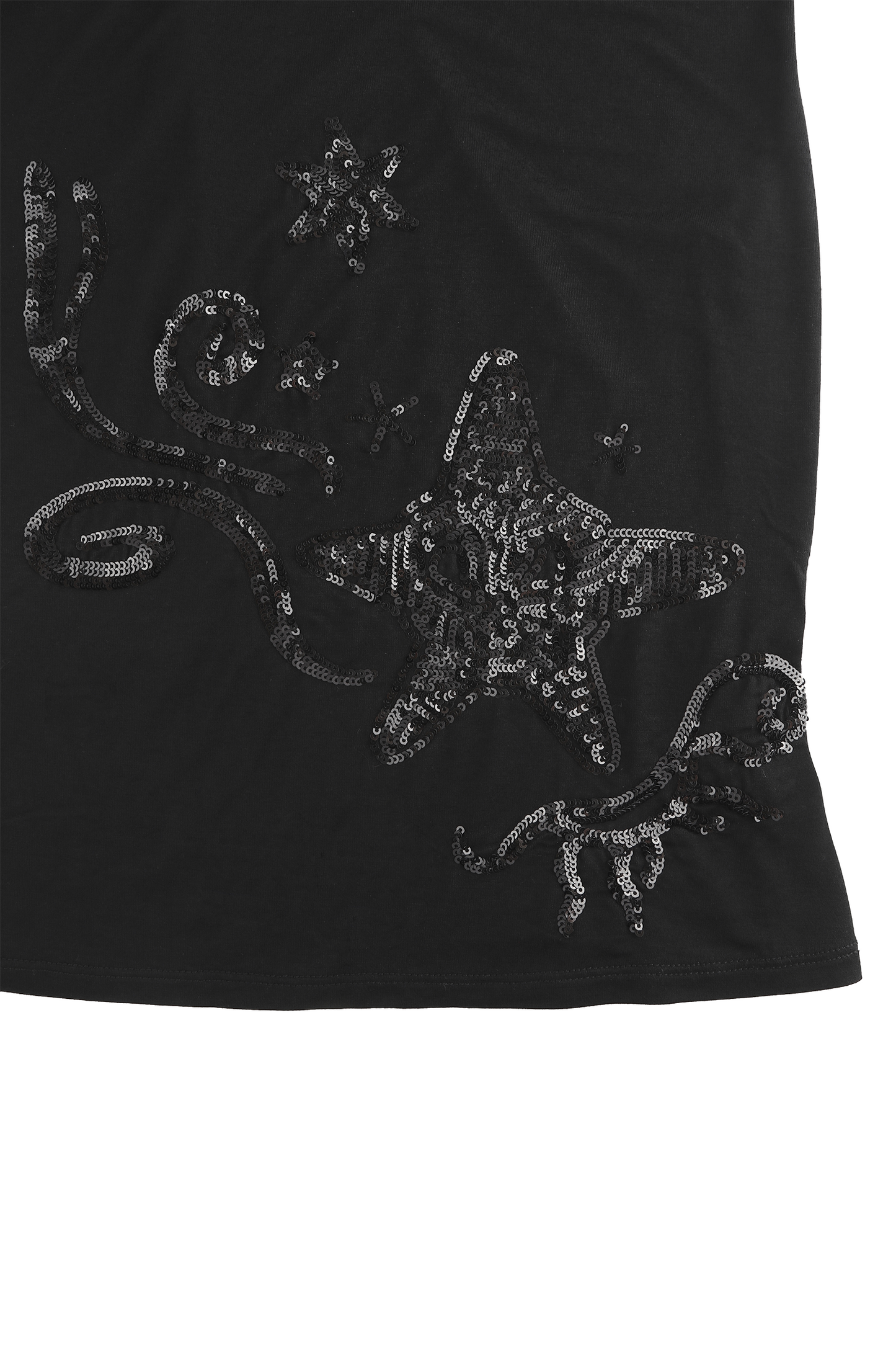 DRAPED SEQUIN‑STAR TANK BLACK
