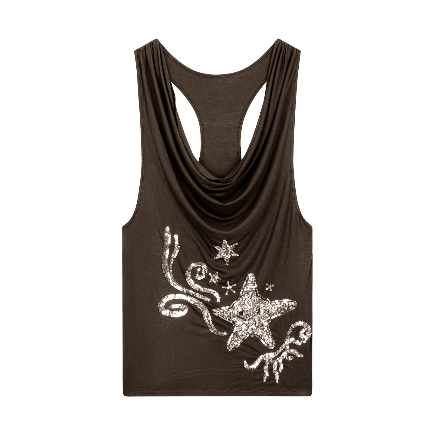 DRAPED SEQUIN‑STAR TANK BROWN