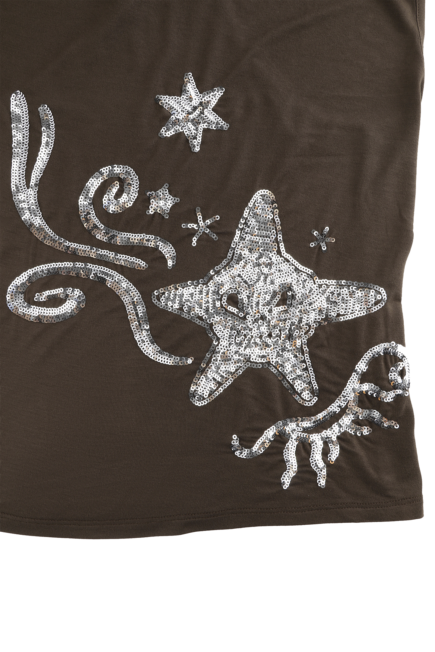 DRAPED SEQUIN‑STAR TANK BROWN