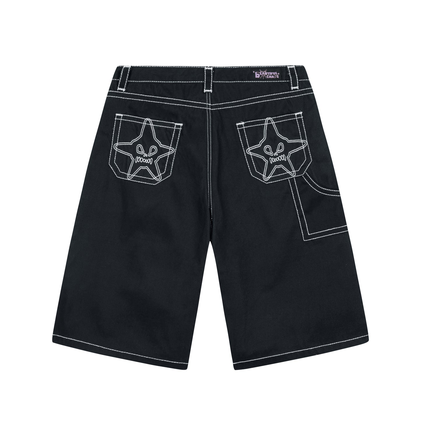 HEAVY STITCH STAR POCKET SHORTS BLACK