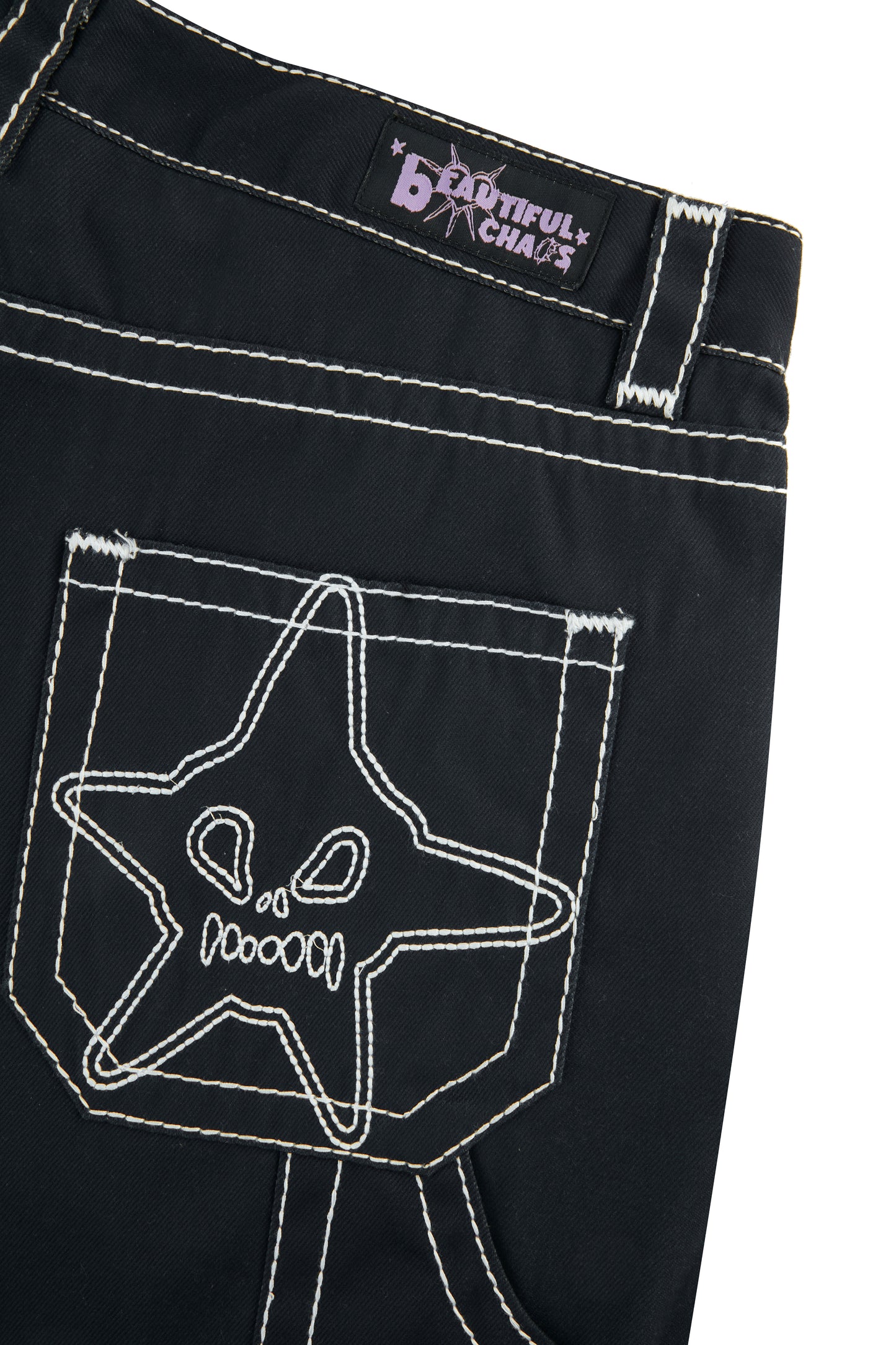 HEAVY STITCH STAR POCKET SHORTS BLACK