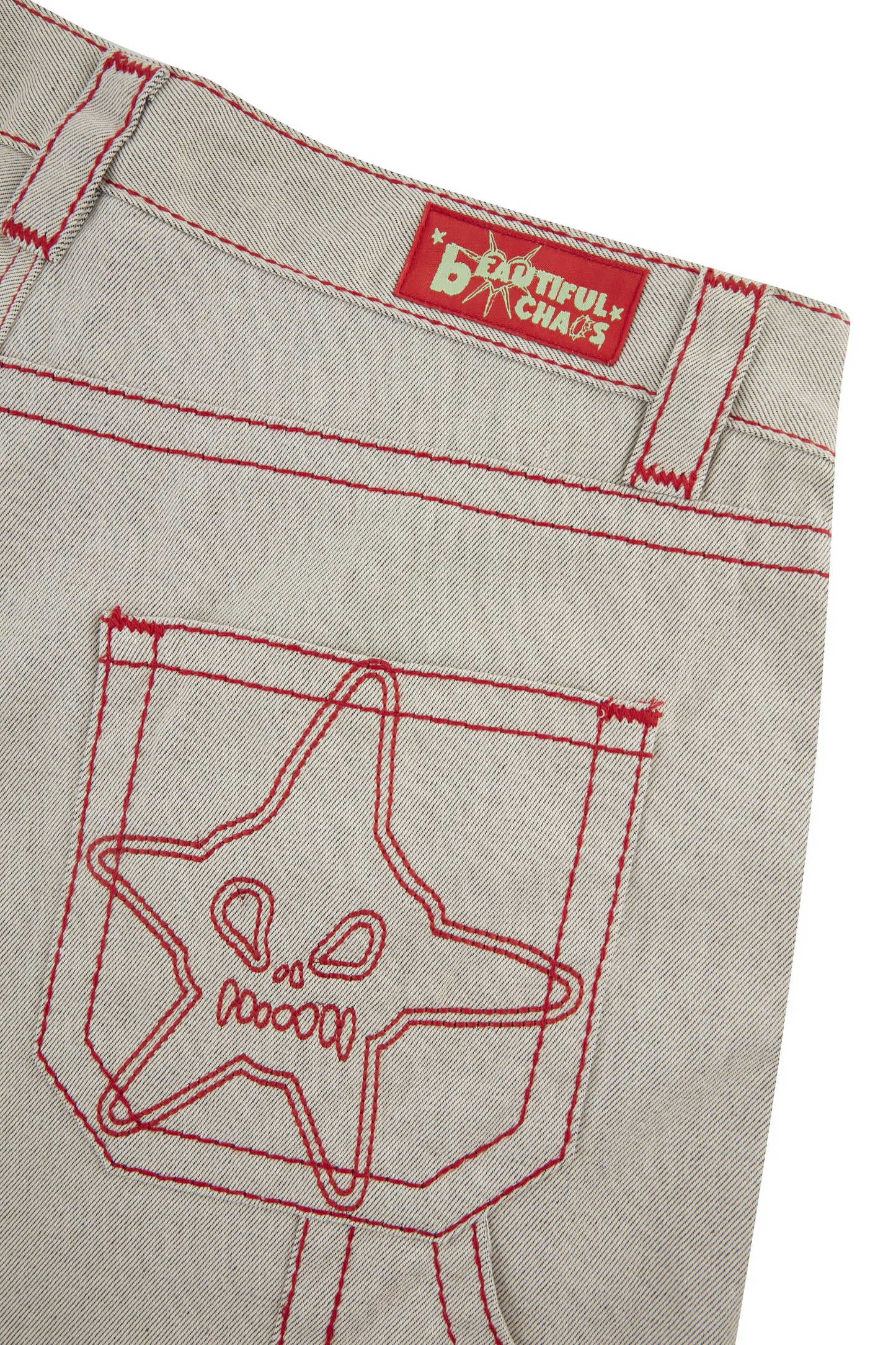 HEAVY STITCH STAR POCKET SHORTS OFF WHITE