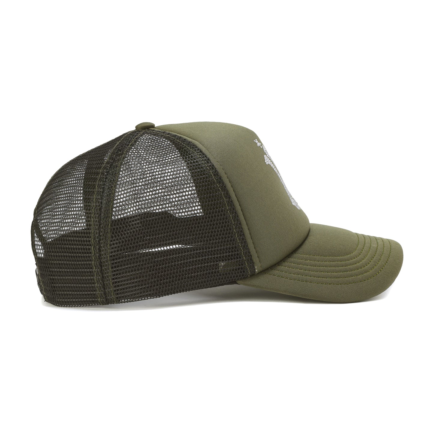 RHINESTONE EMBROIDERED TRUCKER CAP