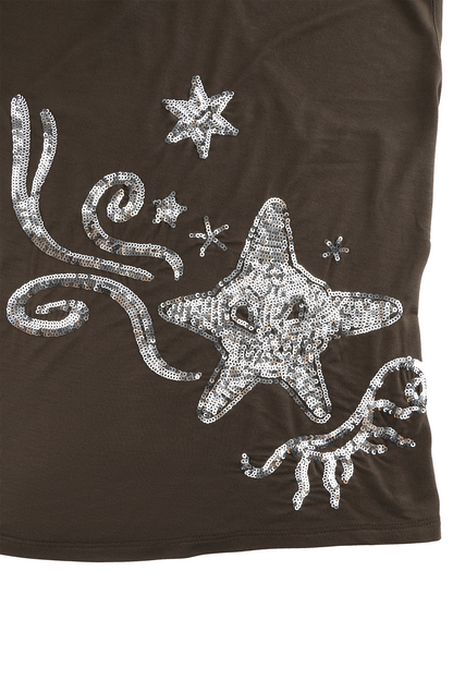 DRAPED SEQUIN‑STAR TANK BROWN