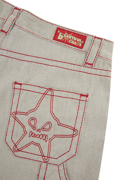 HEAVY STITCH STAR POCKET SHORTS OFF WHITE