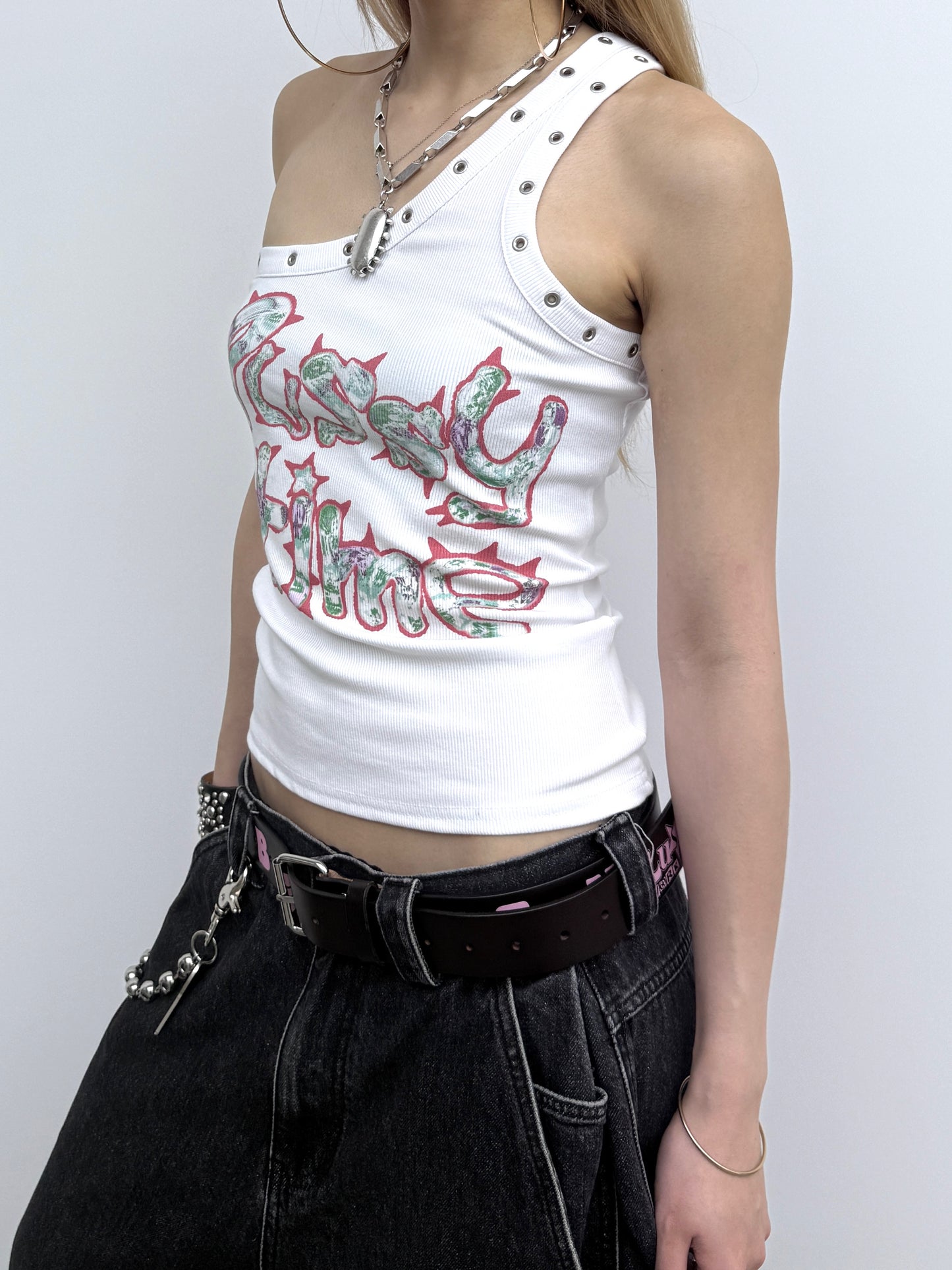 PUSSY TIME GROMMET OPEN-SHOULDER TANK