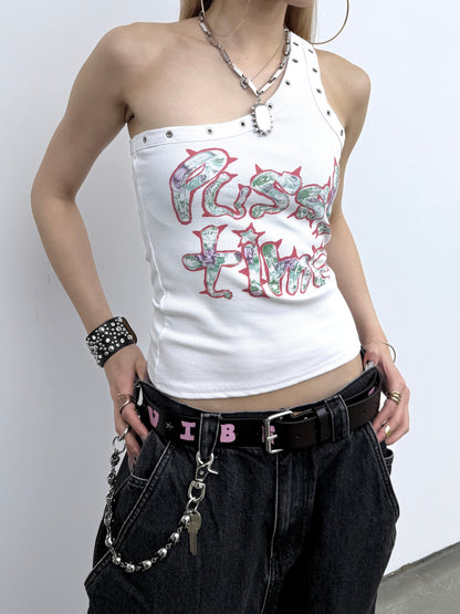 PUSSY TIME GROMMET OPEN-SHOULDER TANK