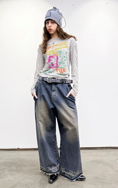 SKULL STAR BAGGY JEANS - FADE
