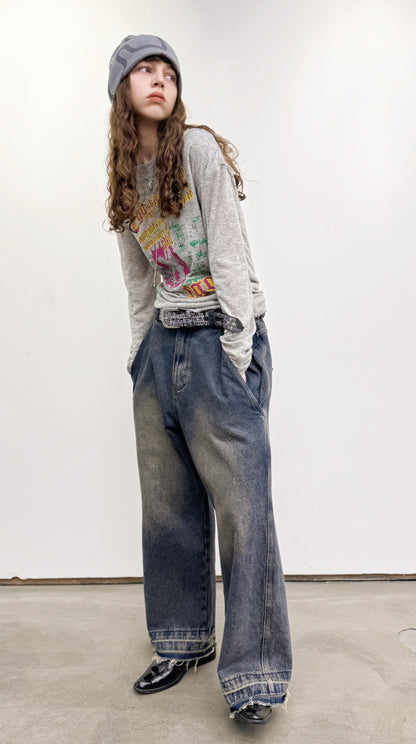 SKULL STAR BAGGY JEANS - FADE