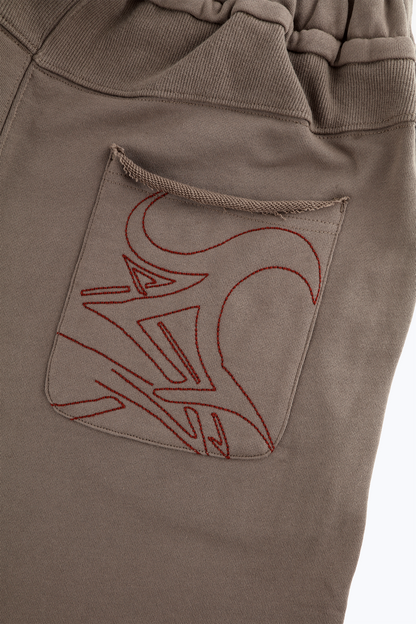 LOOSE FIT COTTON TERRY PATCH SHORTS BROWN