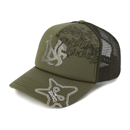 RHINESTONE EMBROIDERED TRUCKER CAP