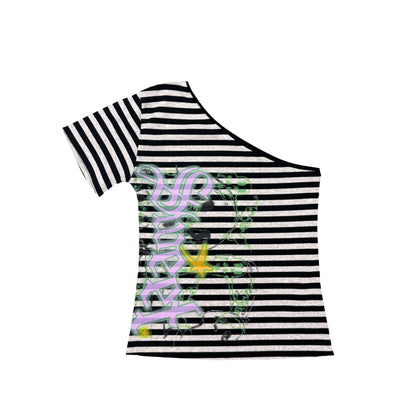 SWEET STRIPE OPEN-SHOULDER TOP