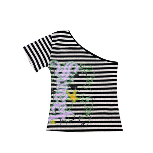 SWEET STRIPE OPEN-SHOULDER TOP